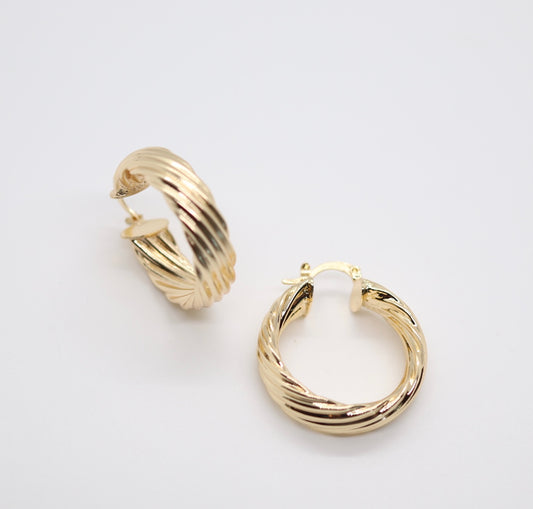 Gold Flat Twisted Hoop Earrings