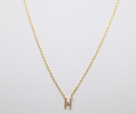 Gold Mini Pave Initial Necklace (H)