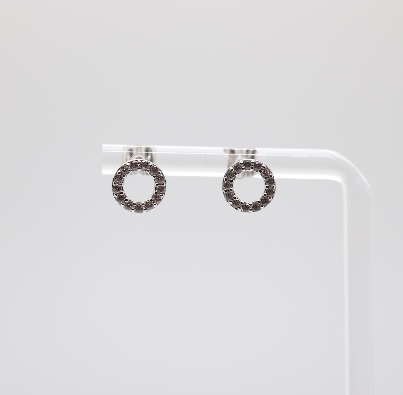 Silver Diamond Circle Stud Earrings