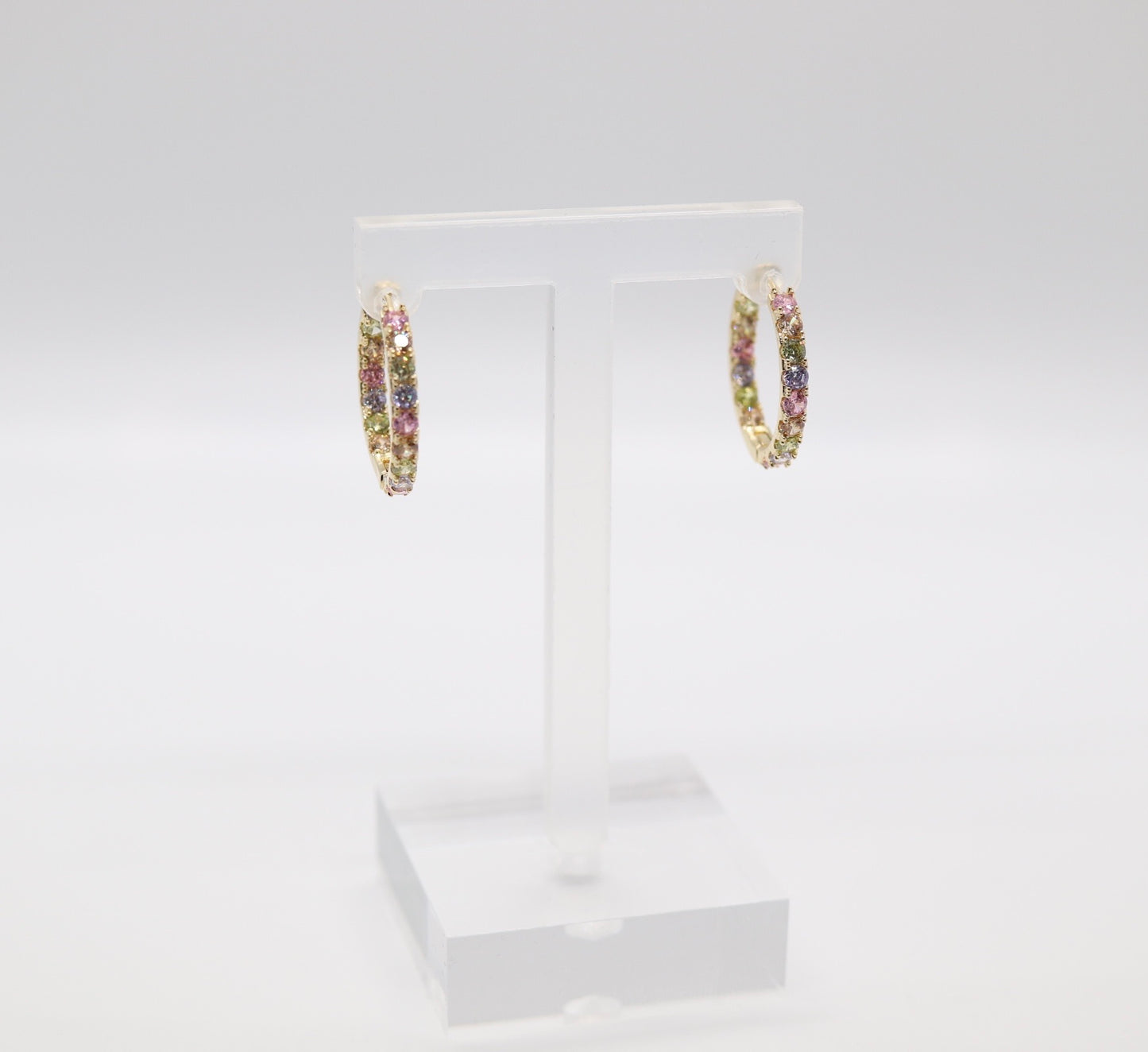 Multi-Colored Stone Hoop Earrings