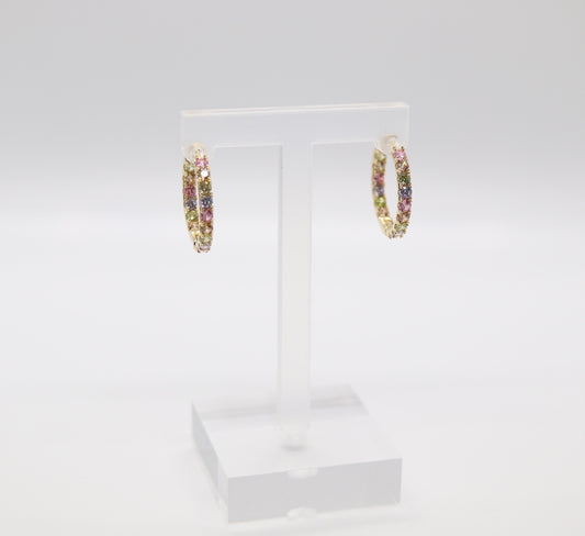 Multi-Colored Stone Hoop Earrings