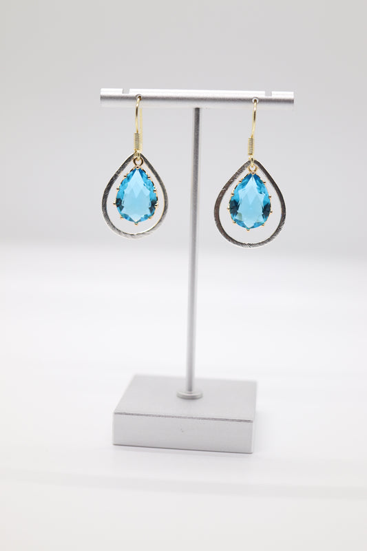 Silver Aquamarine Tear Drop Earrings