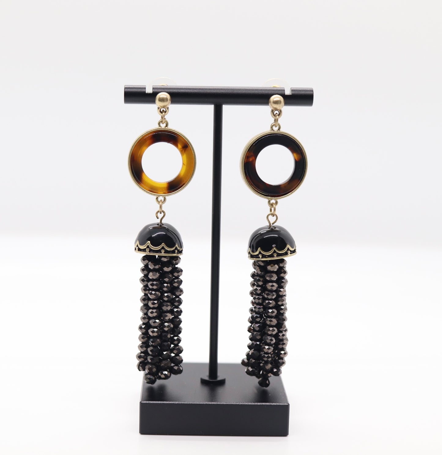 Gold Circle Black Beaded Earrings