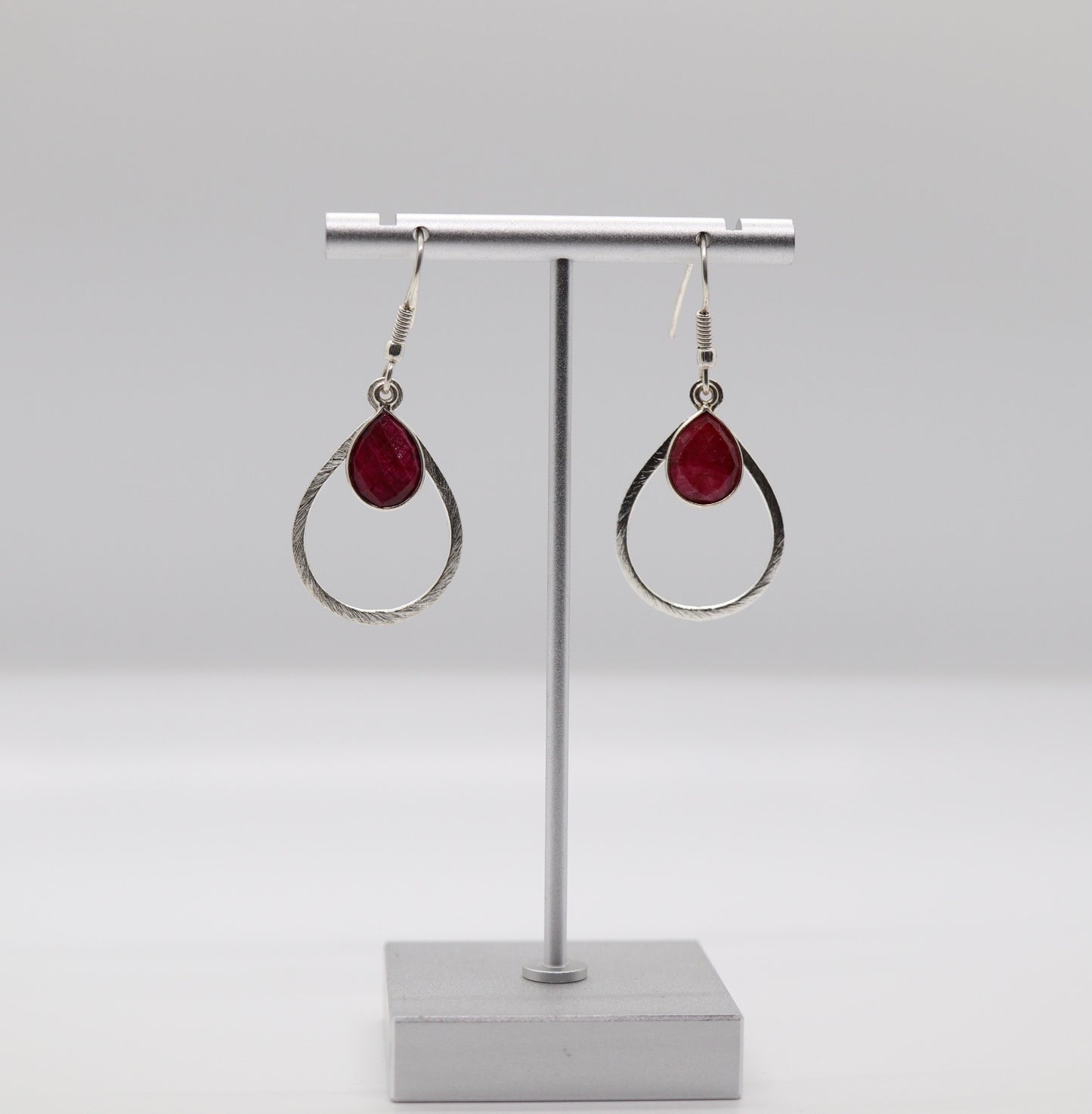 Garnet Tear Drop Silver Earrings