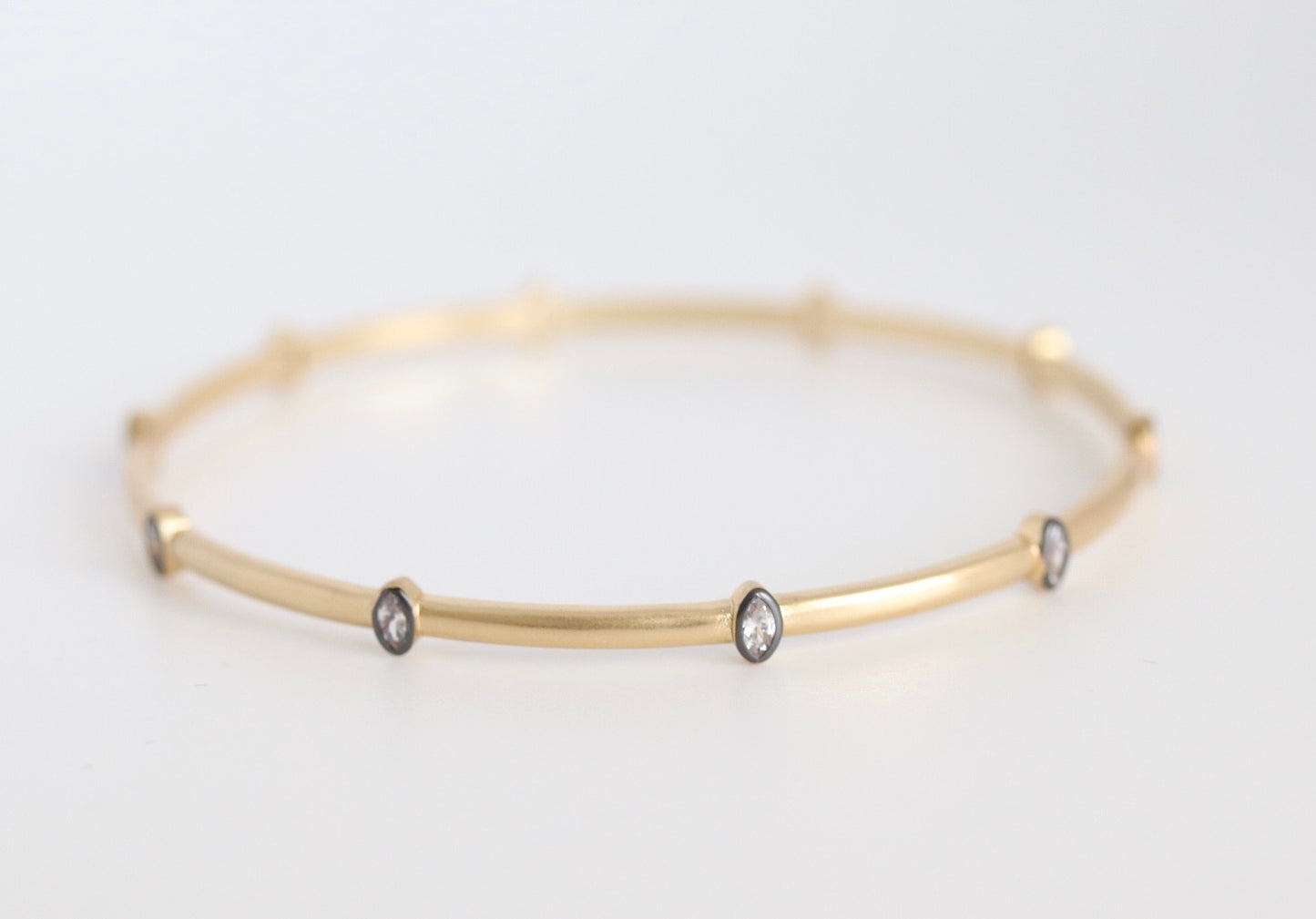 Thin Matt Gold Bangle With Marquis CZ Stations