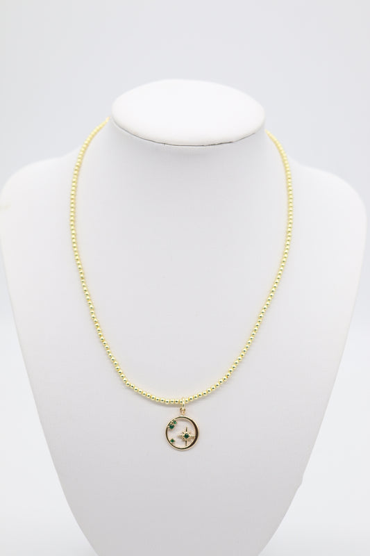 Classic Gold Beaded Necklace With Gold Cross Pendant (3mm)