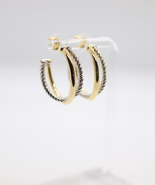 Two Tone DY Hoop Cable Earrings