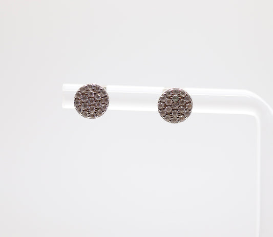 Silver Diamond Pave Disc Stud Earrings