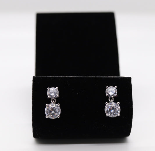 Silver 2 Tier Stud Earrings