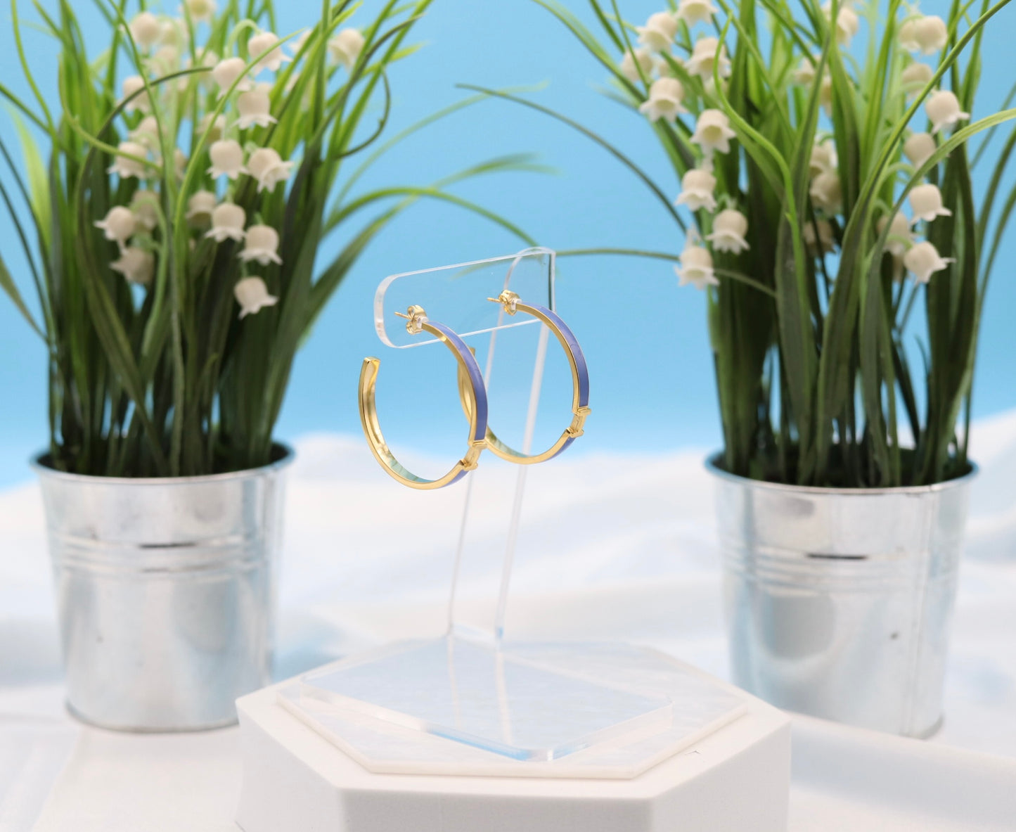 Light Blue Luxury Gold Hoop Earrings