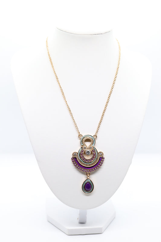 Purple Beaded & Enamel Pendants Necklace
