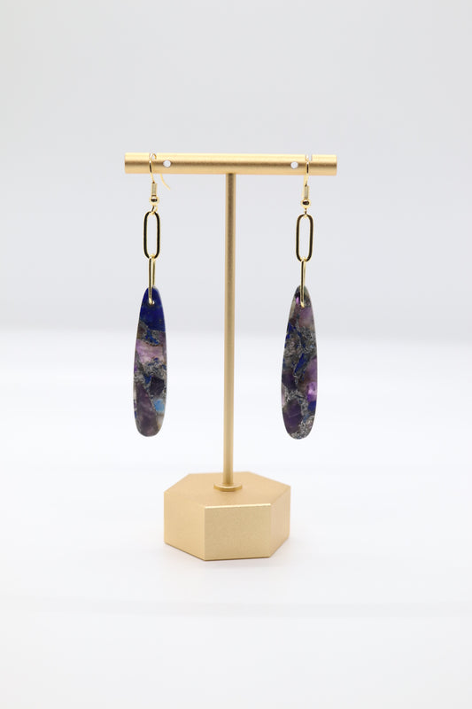 Variety Teardrop Geometric Natural Stone Blue and Violet Imperial Jasper Drop Paperclip Dangle Earrings